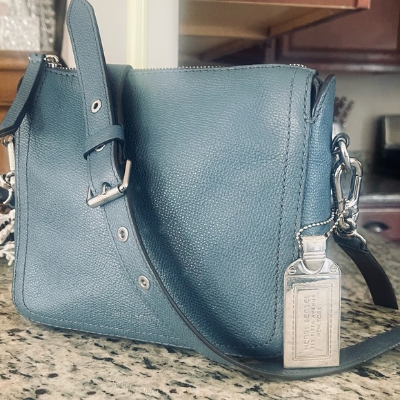 HENRI BENDEL Blue Spruce Street Leather Crossbody Messenger Square Bag Medium - Picture 2 of 16
